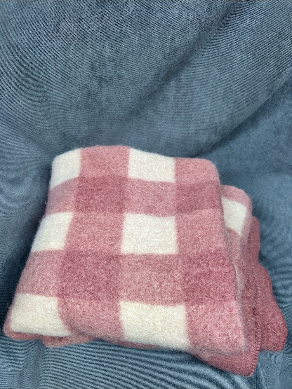 Vintage Mohair Wool Blanket Pink Cream Check 60x80
